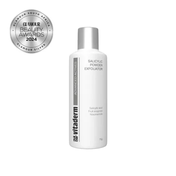 VitaDerm Salicylic Powder Exfoliator 75g bottle with disc cap